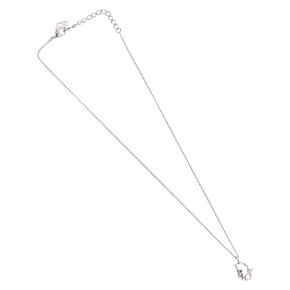Christian Dior Vintage Logo Pendant Metal Silver Metal Necklace Jewelry